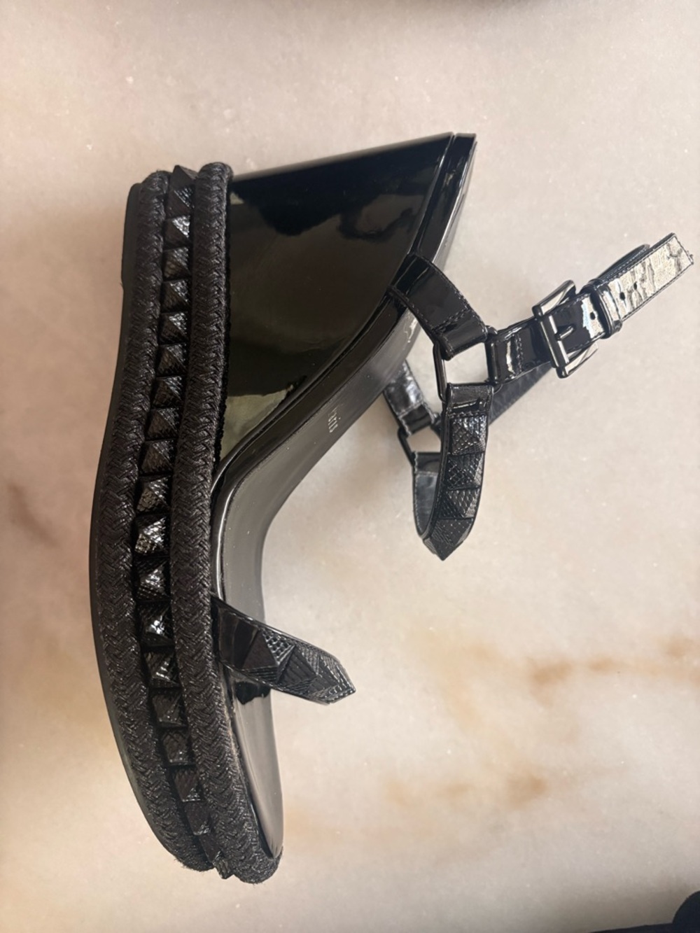 Christian Louboutin Black Studded Wedge Sandals - Picture 6 of 8